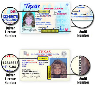 Audit number on drivers license tx